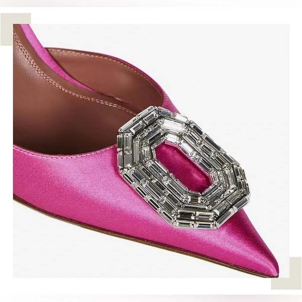 Women's Pointed Toe Slingback Heels w/ Large Rhinestone Pendant, Pink 9